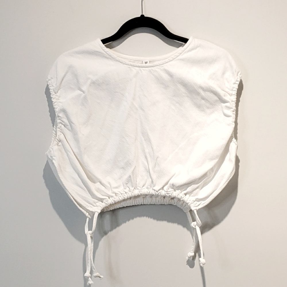 Zara White Cropped Drawstring Tee
